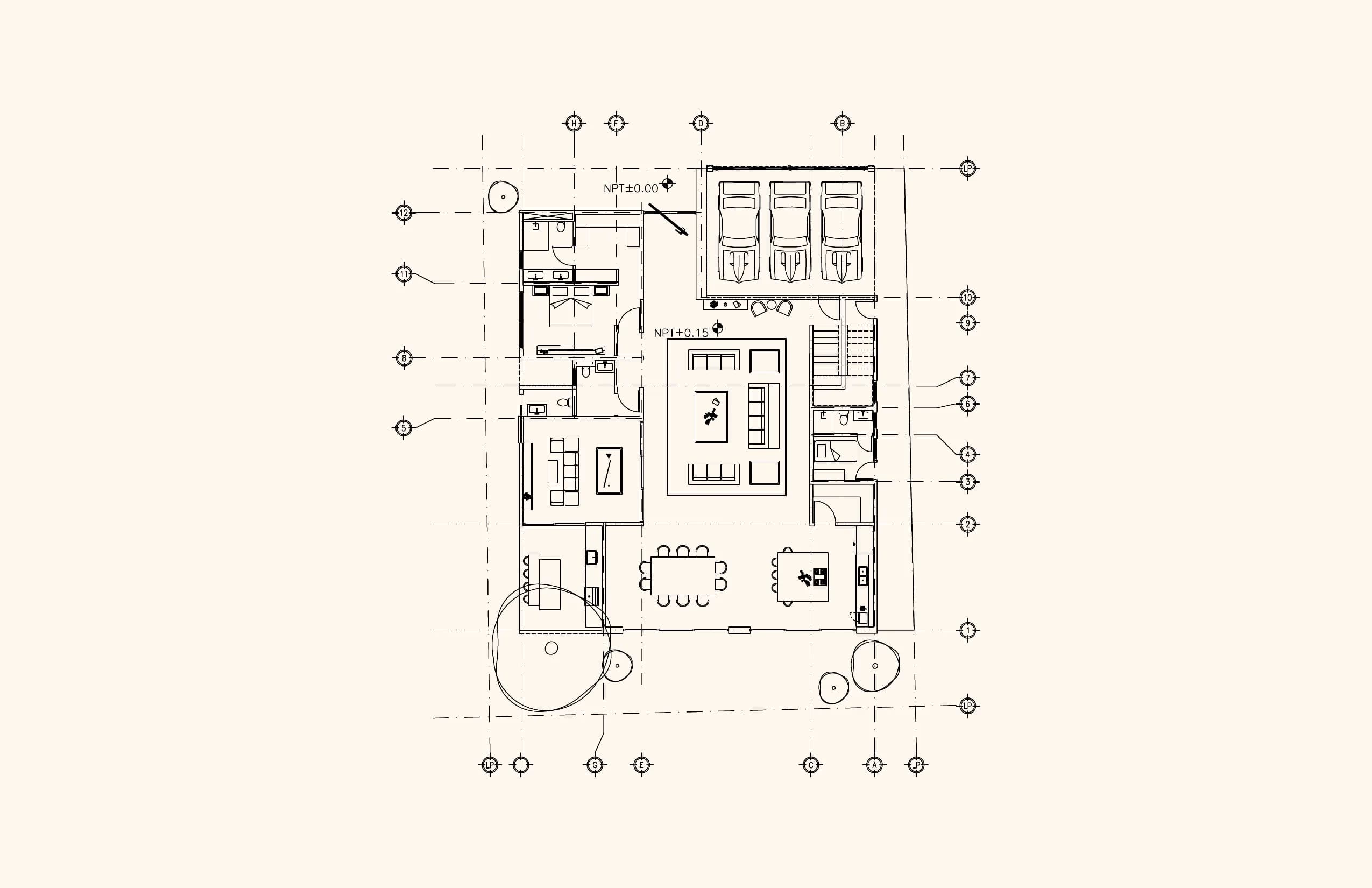 Plano arquitectónico — Planta baja, NPT ±0.00