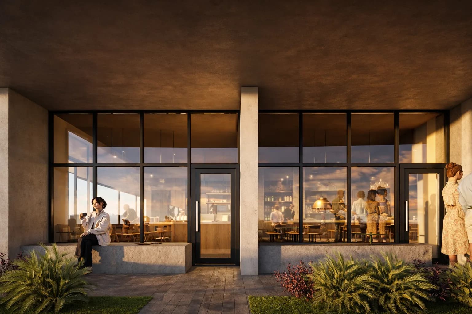 Restaurante en planta baja iluminado al atardecer